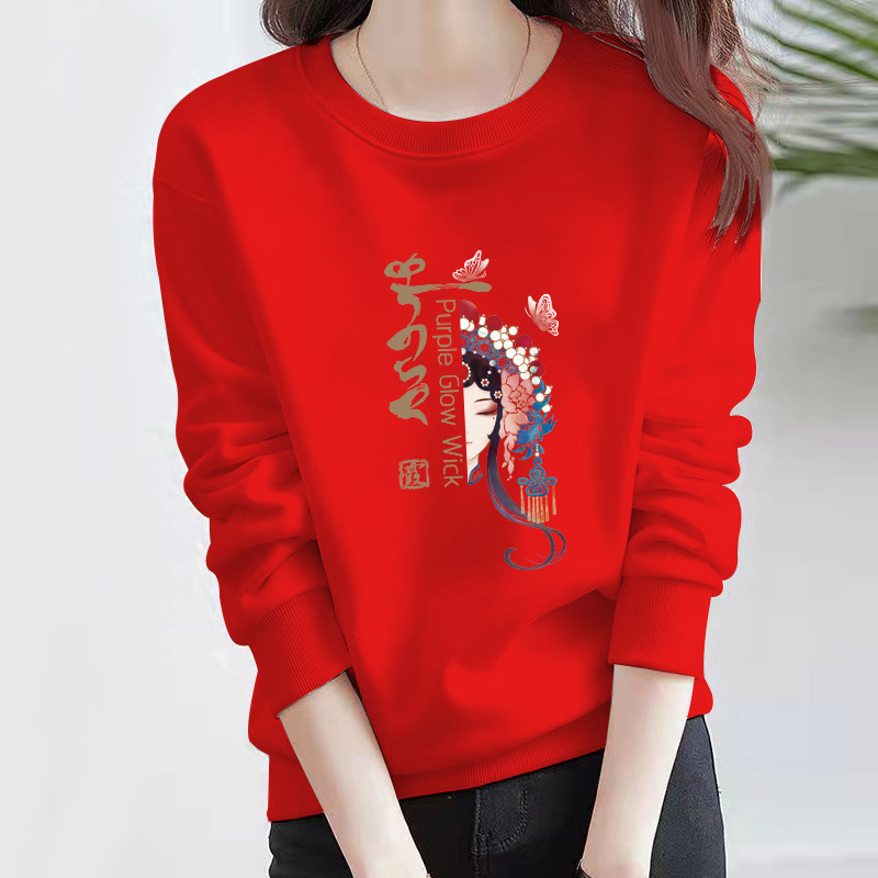 高档红色卫衣女圆领韩版宽松2025春秋新款洋气显瘦百搭上衣潮ins