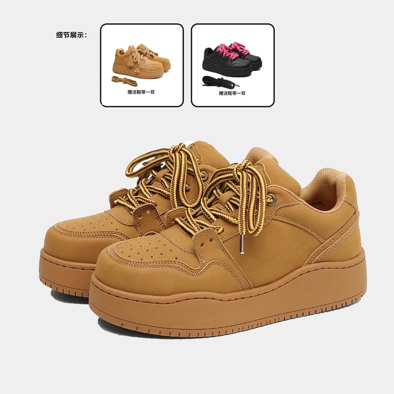 秋冬新款厚底增高板鞋棕色低帮情侣鞋时尚休闲鞋小众设计百搭鞋子