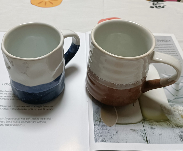 创意复古手绘陶瓷咖啡杯家用早餐杯拼色马克杯茶杯牛奶杯