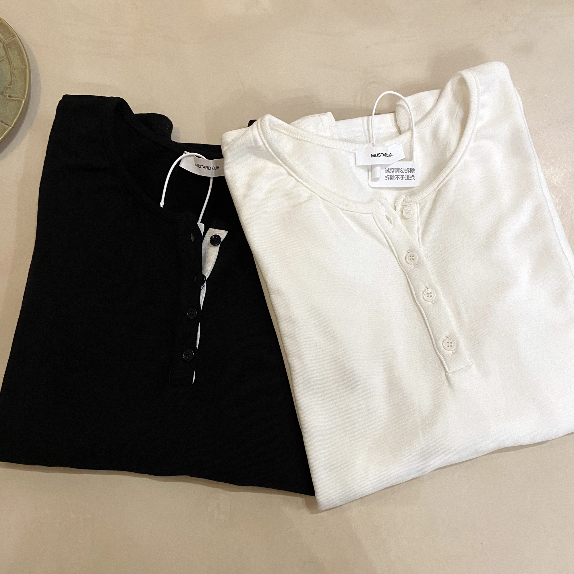 MUSTARD OUR韩系冬季显瘦百搭高弹力德绒加绒加厚打底长袖T恤