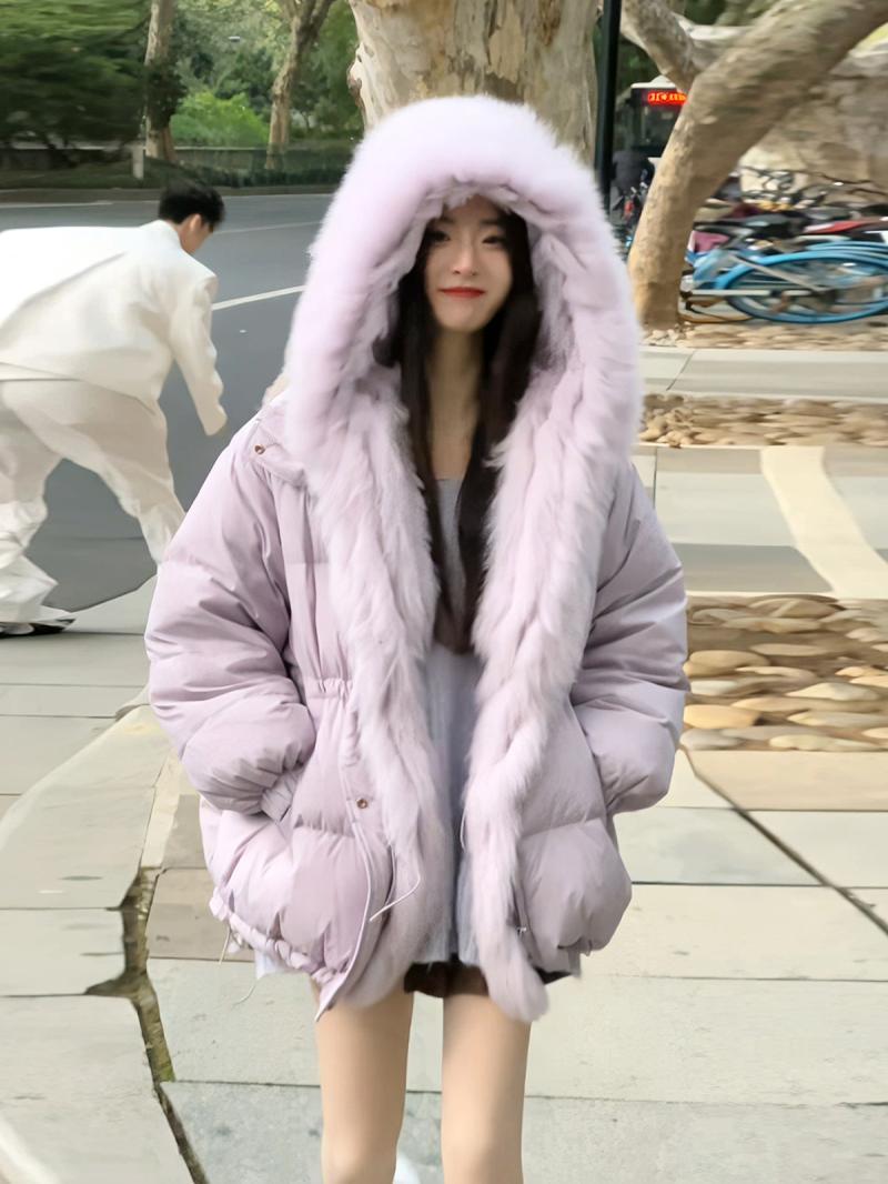 时尚百搭可拆卸毛领羽绒服女冬季2023新款白鸭绒加厚外套