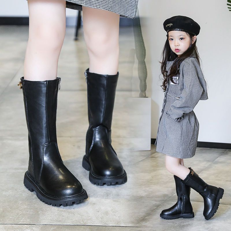 儿童高筒靴子2025年秋冬新款女童时尚拉链中大童女孩百搭靴子