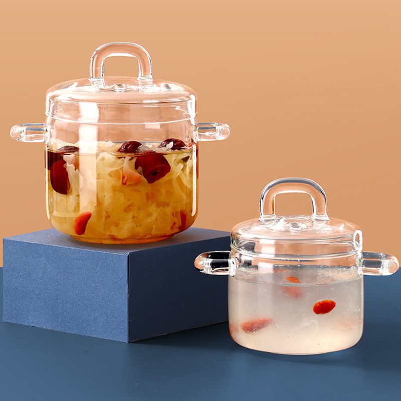 高硼硅玻璃炖盅带盖双耳隔水炖锅炖罐玻璃碗加热家用炖燕窝盅汤盅
