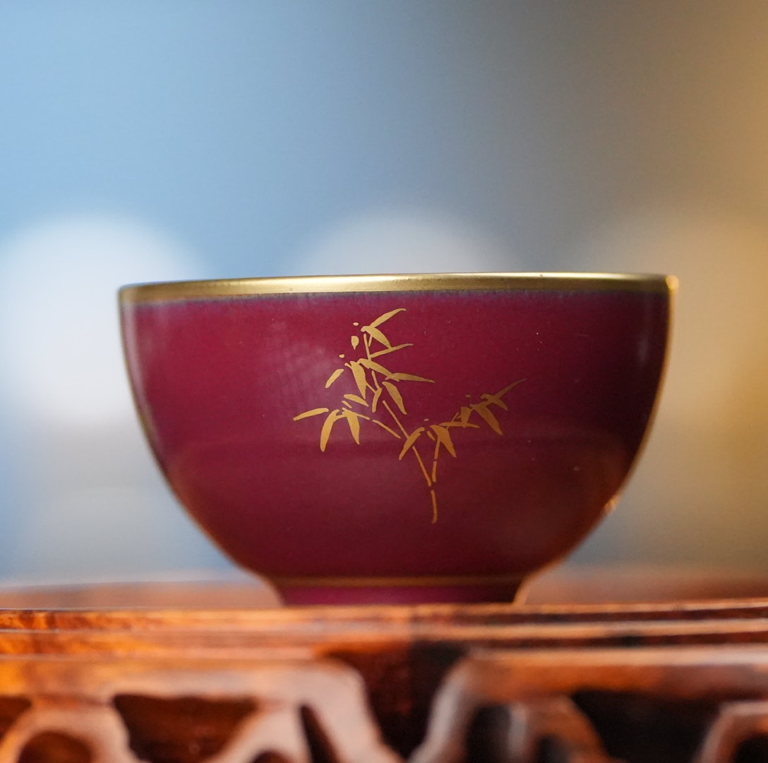 华隐堂.玫瑰红描金碎竹[小古韵杯]