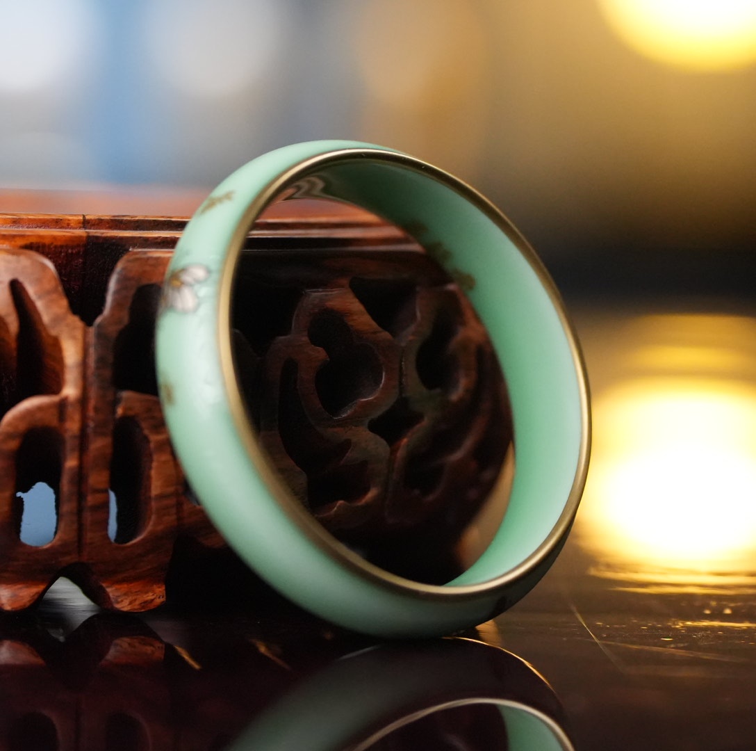 华隐堂蝶恋花盖置（绿）精美实用的盖置纯手工