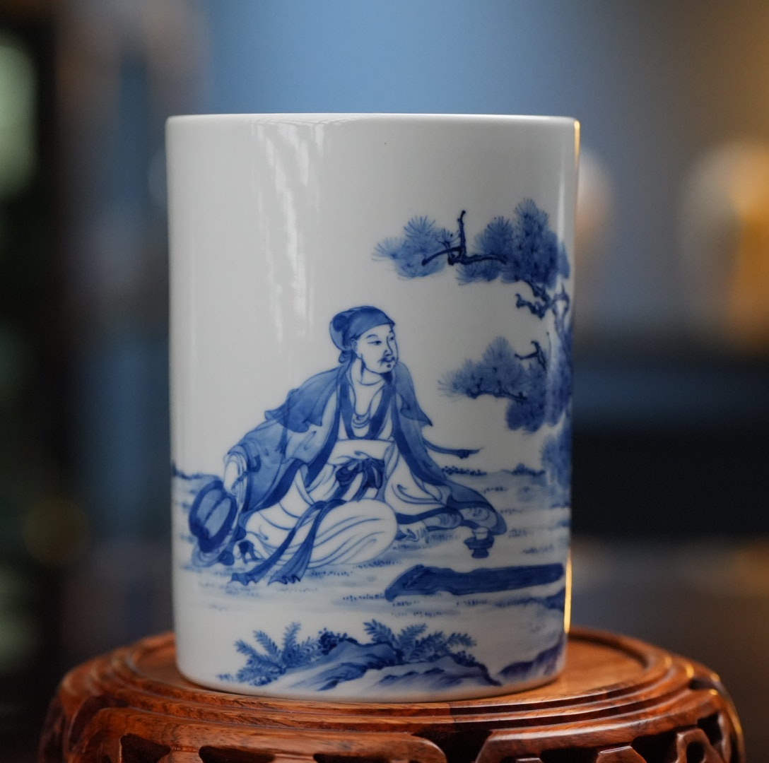 无品牌华山拙隐.松下抚琴图笔筒