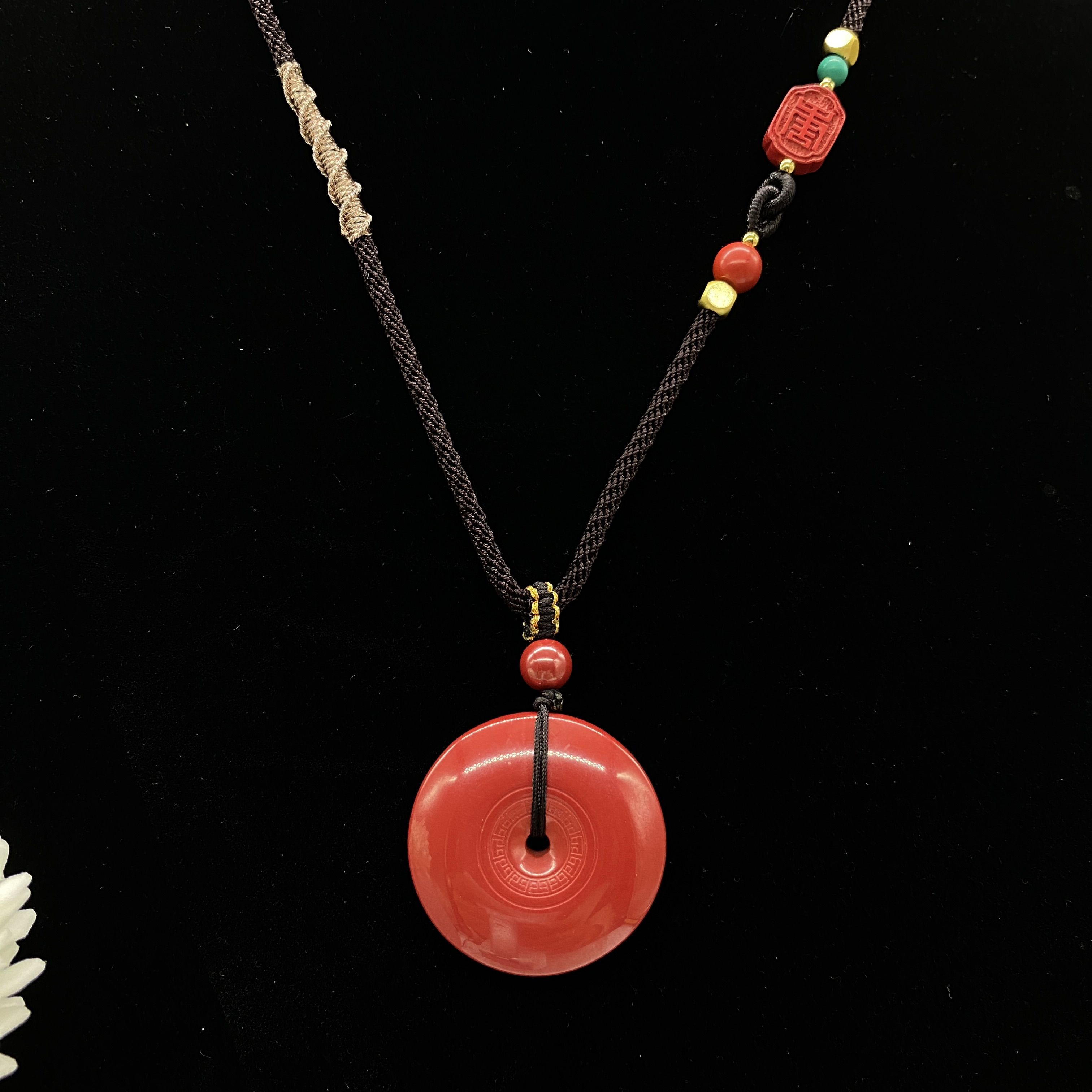 含辰砂工艺品天然原矿高含量帝王砂回纹平安扣高级吊坠高定长辈