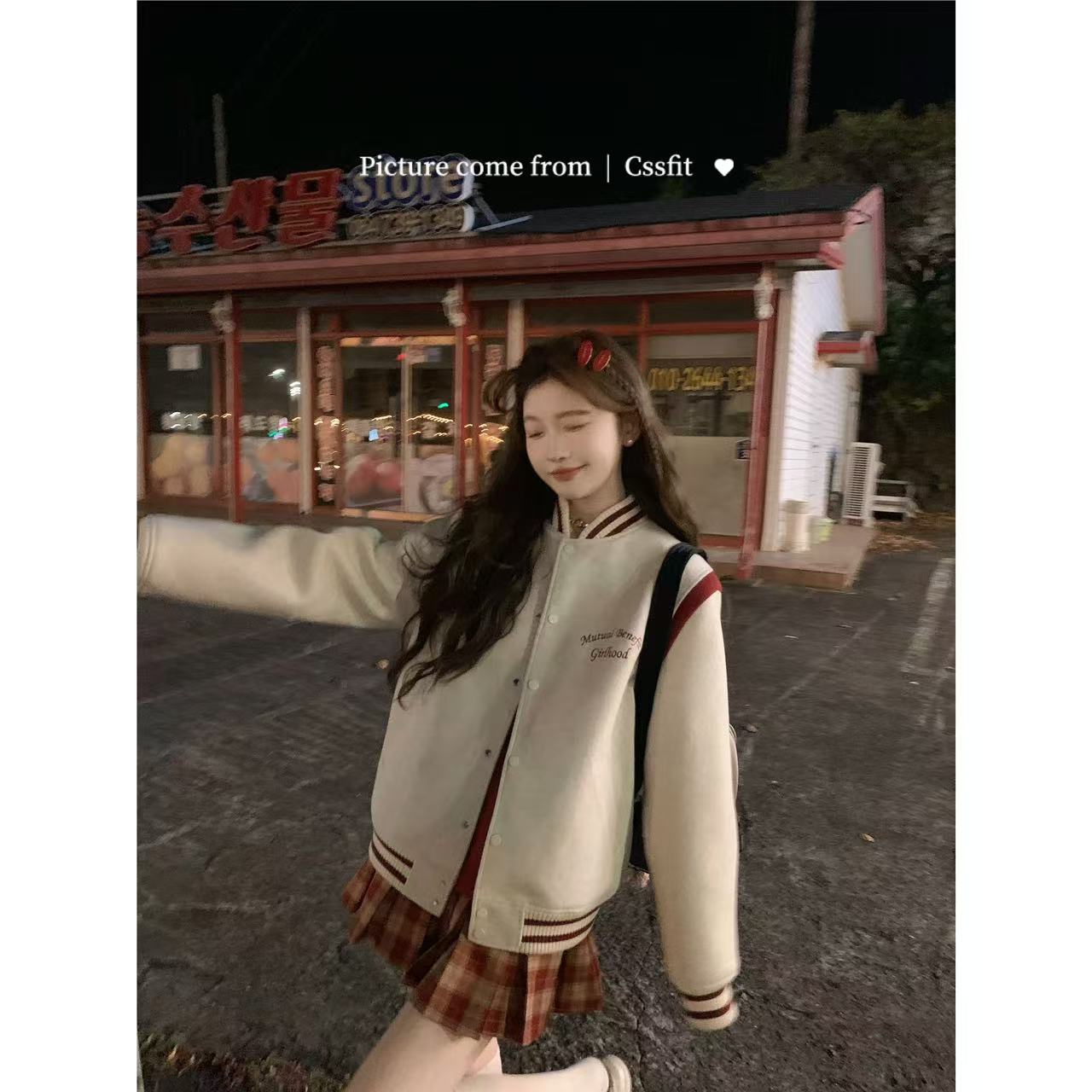 棒球服心动学姐2024冬季新款刺绣撞色外套夹棉棒球服女百搭上衣女