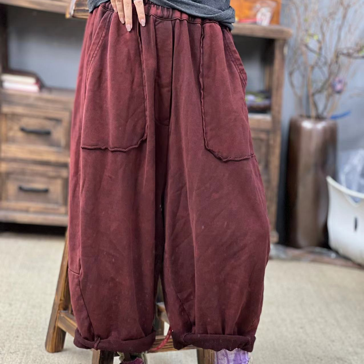 F30 秋季新品酒红色休闲百搭女士卫裤 臀围150长83