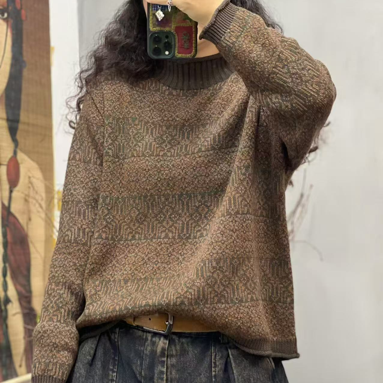 55 冬季新品半高领色织棉线女士上衣 胸围120衣长56