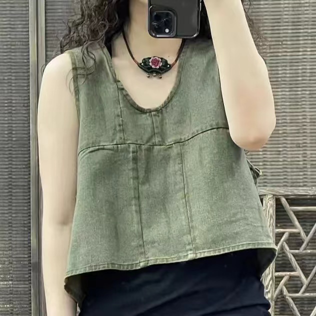 33 春夏套染炒色复古百搭休闲牛仔背心(长46胸围118)