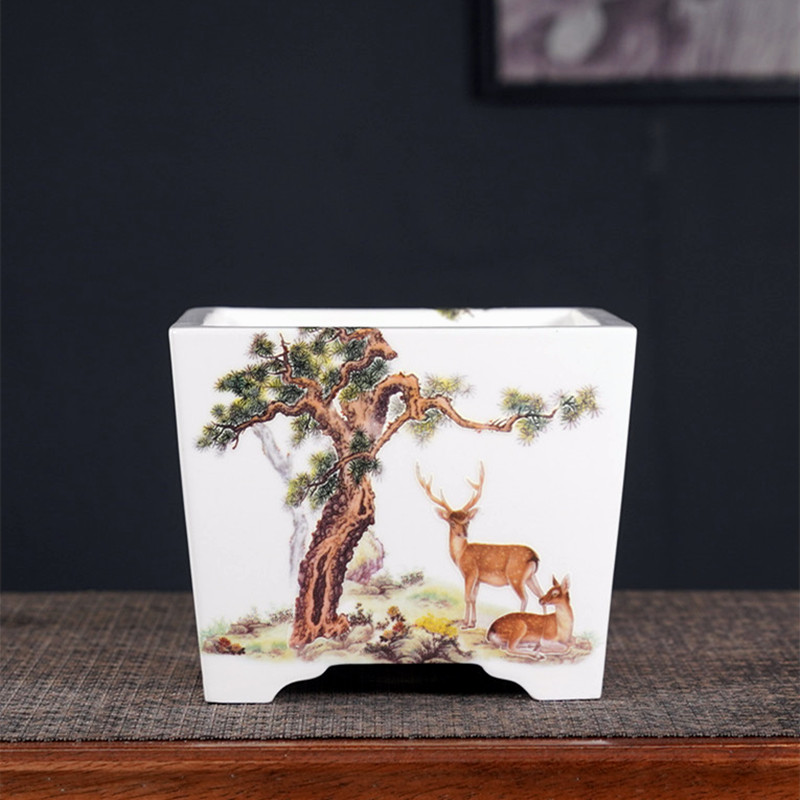 精品花盆陶瓷四方形绿植盆栽盆景盆手绘贴画中国风新款工厂特价