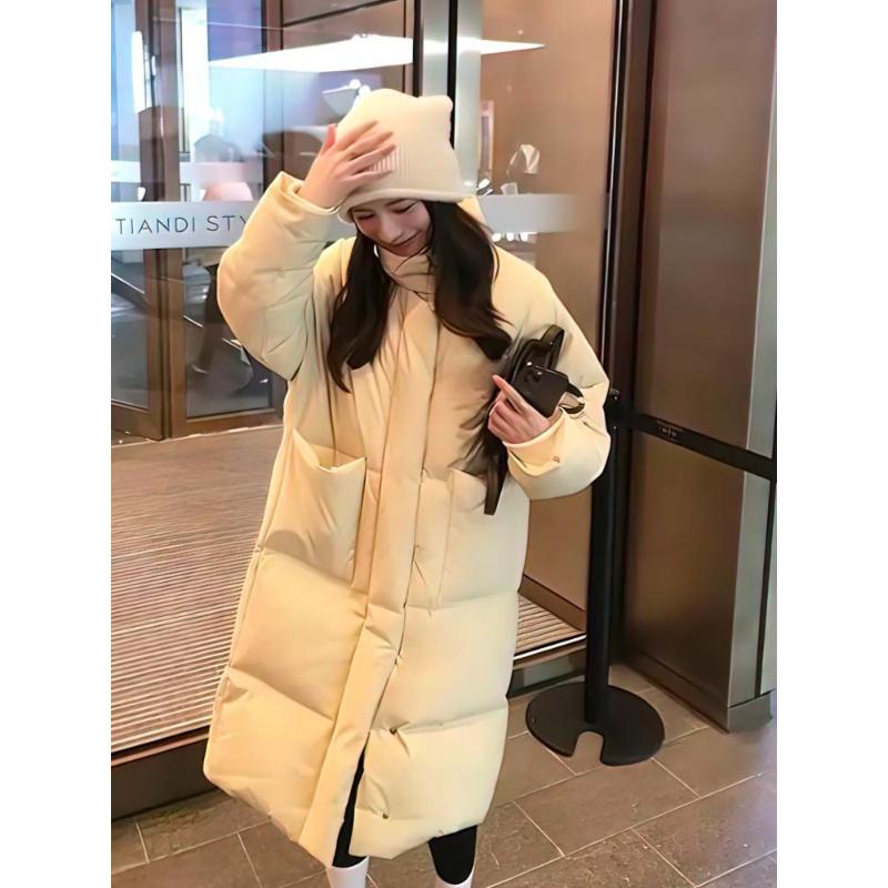 2023年新款中长款羽绒服女韩版加厚立领小个子白鸭绒面包服冬外套