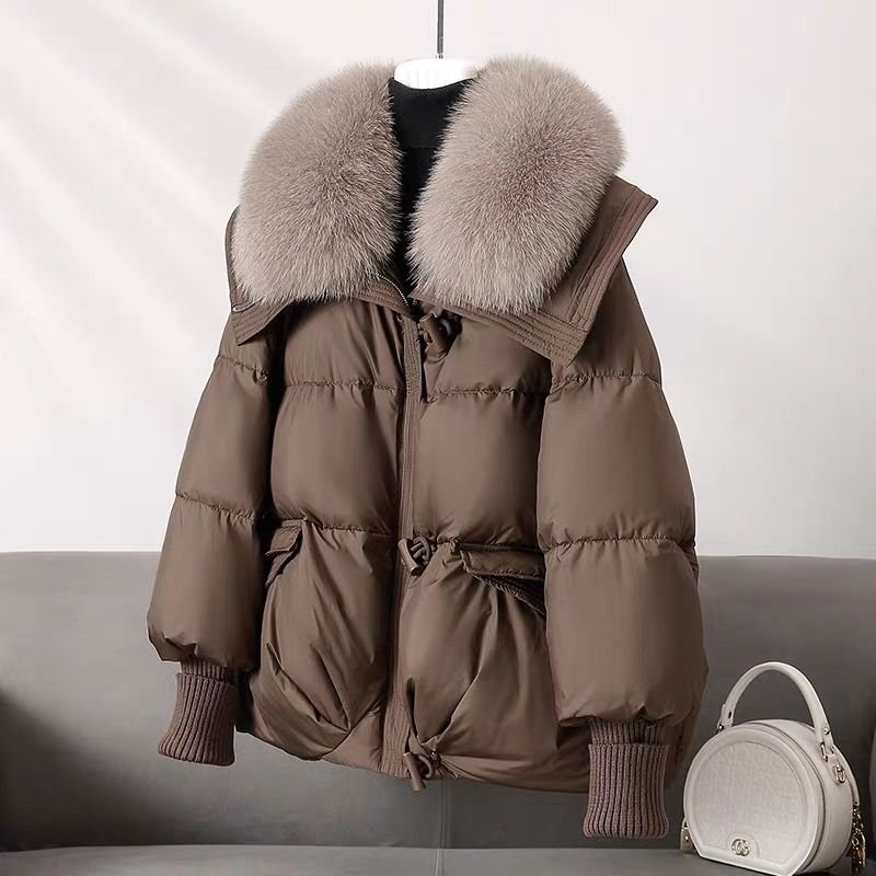 海宁狐狸毛领可卸羽绒服皮草白鹅绒大衣女2023新款冬装年轻保暖潮