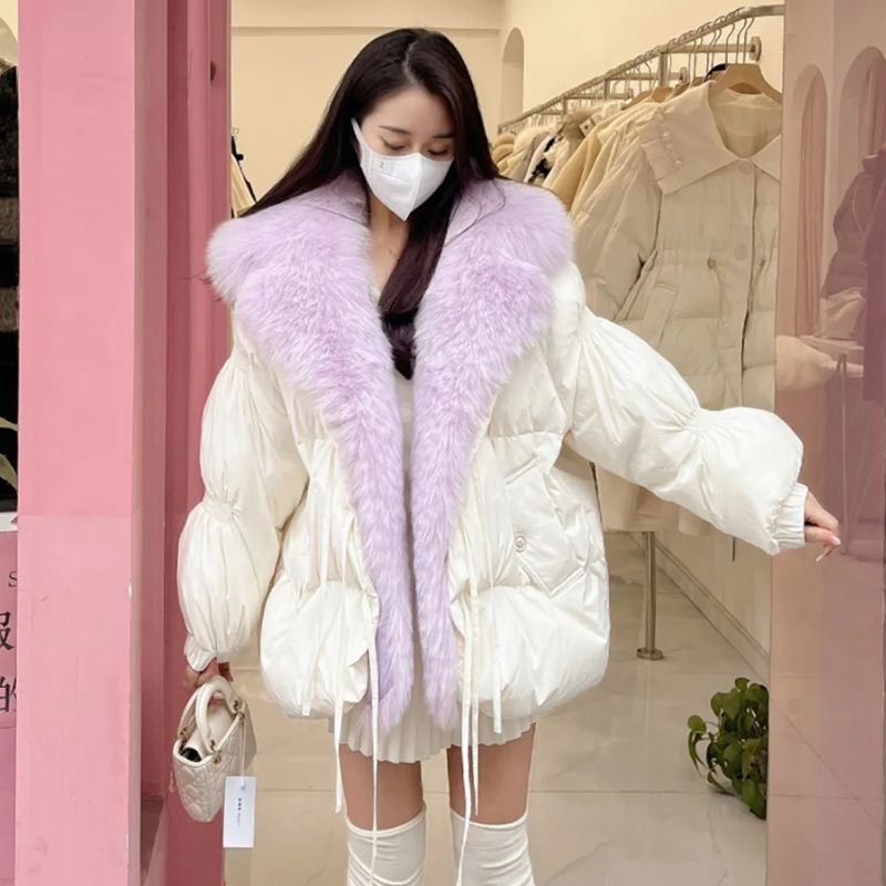 反季欧货高端羽绒服定制狐狸毛领可拆卸加厚韩版宽松外套女中长款