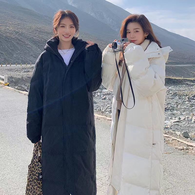 新款女士长款羽绒服中戏校服过膝宽松加厚情侣白鸭绒羽绒服抗寒潮