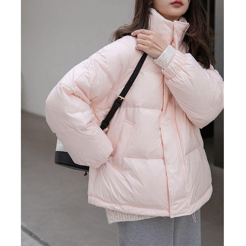 小个子白鸭绒短款羽绒服女2023冬季新款白色轻薄面包服厚外套爆款