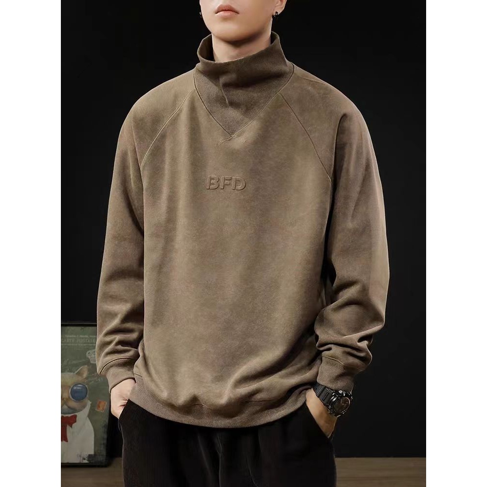 秋冬重磅美式扎染复古高领秋季卫衣潮牌宽松加绒长袖男士打底衣服