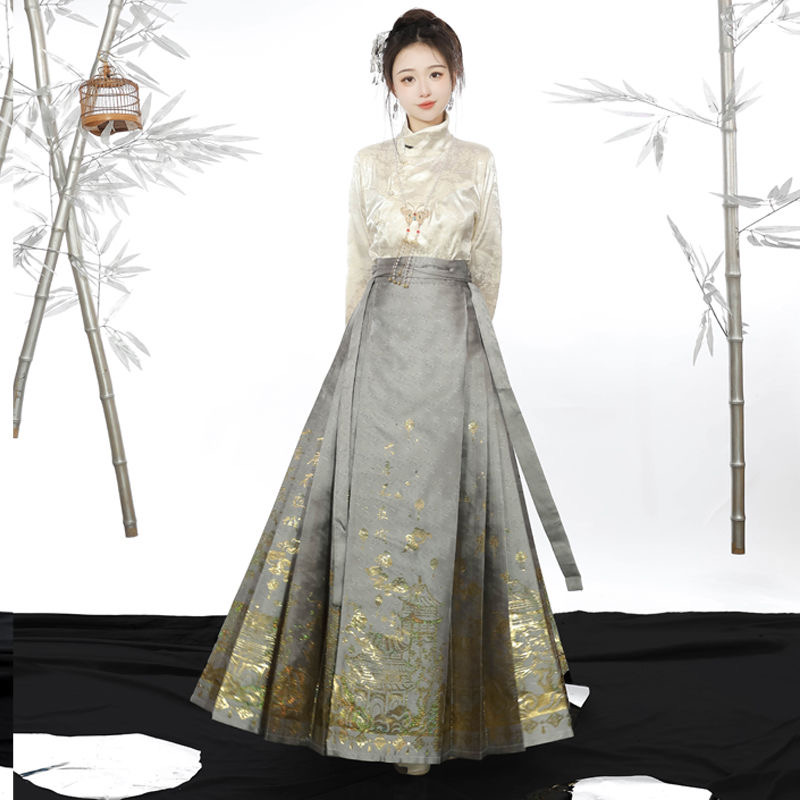 青衫吟【大唐不夜城】明制仿妆花织金马面裙通勤套装汉服女新中式