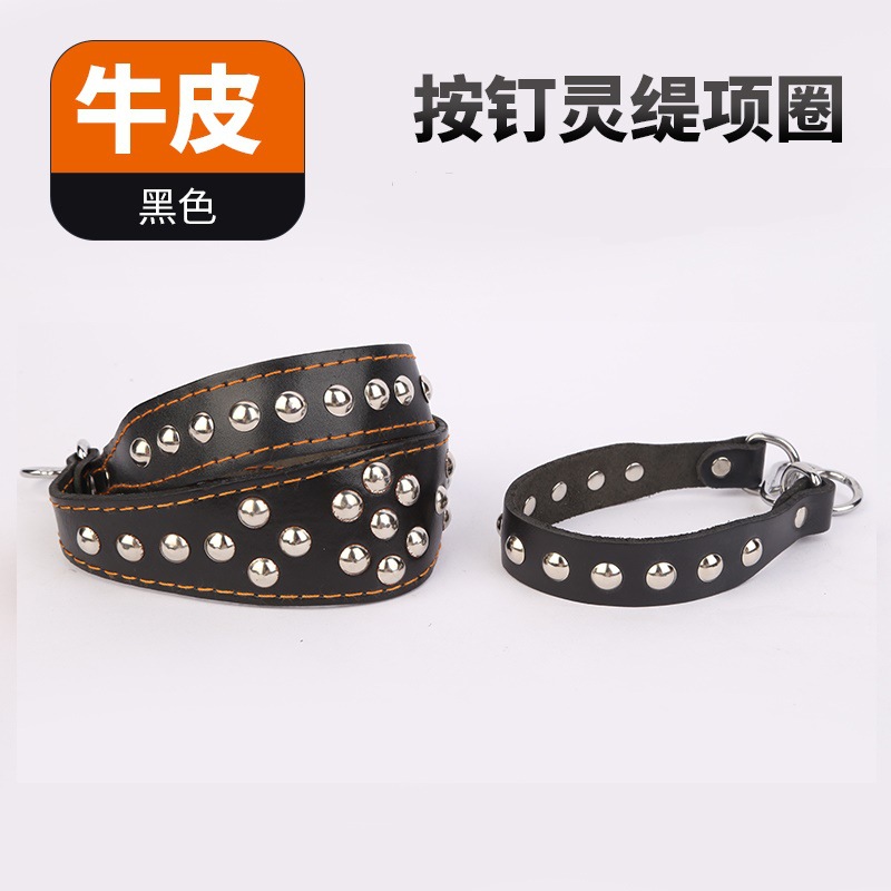 牛皮灵缇项圈 加宽格力犬牛皮项圈蘑菇钉惠比特 一拉紧狗脖套