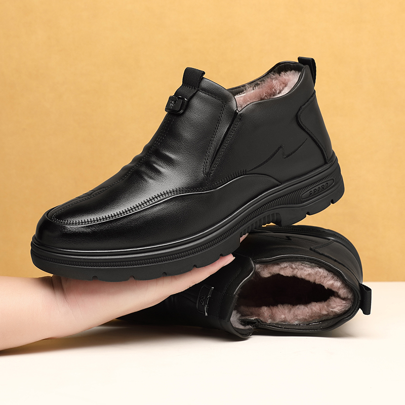 男士头层牛皮羊毛加厚棉鞋休闲保暖防滑真皮高帮保暖爸爸绵皮鞋