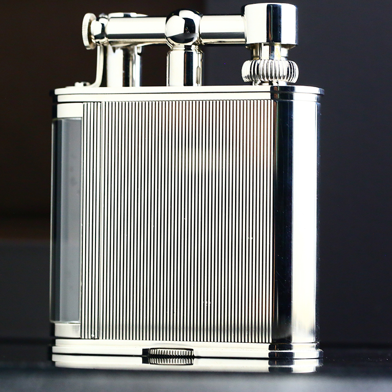 d家充气打火机镀银竖条纹台式抬臂带表男士古董烟具