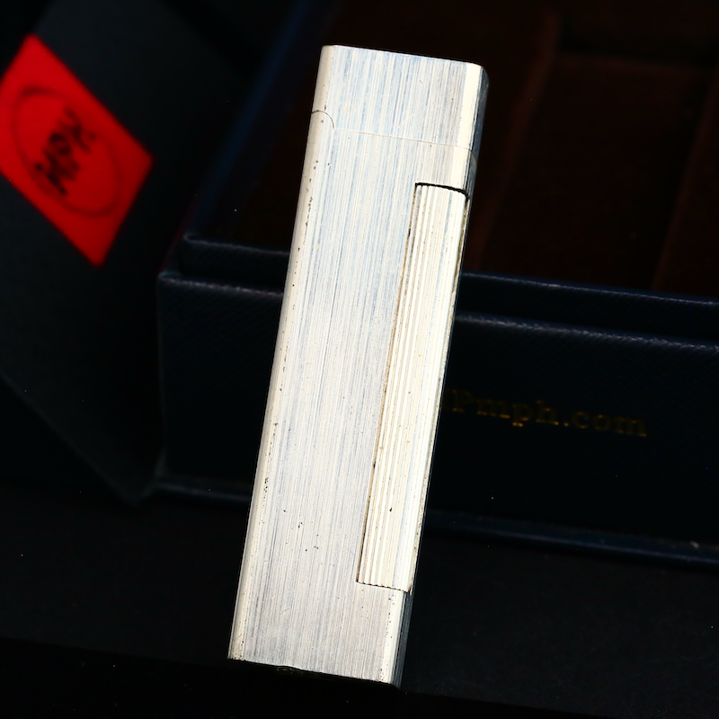 皮家充气打火机银色拉丝纹长波轮男士收藏小众复古烟具