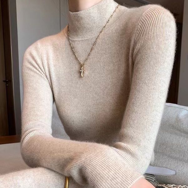 q半高领毛衣打底衫女黑色紧身白色修身中领内搭秋季长袖上衣