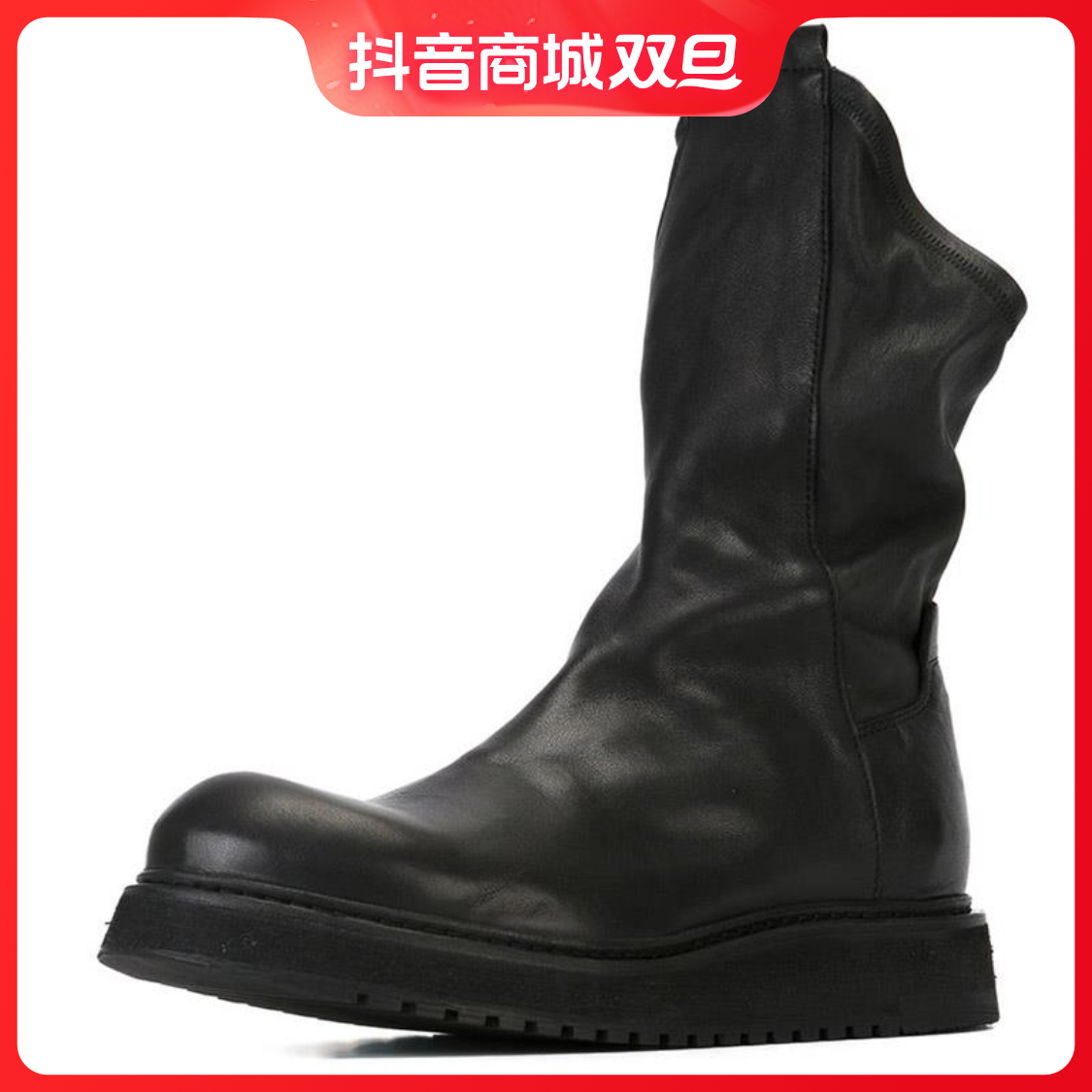红蜻蜓牌秋冬真皮男靴中筒复古圆头马丁靴增高厚底男靴子高帮工装