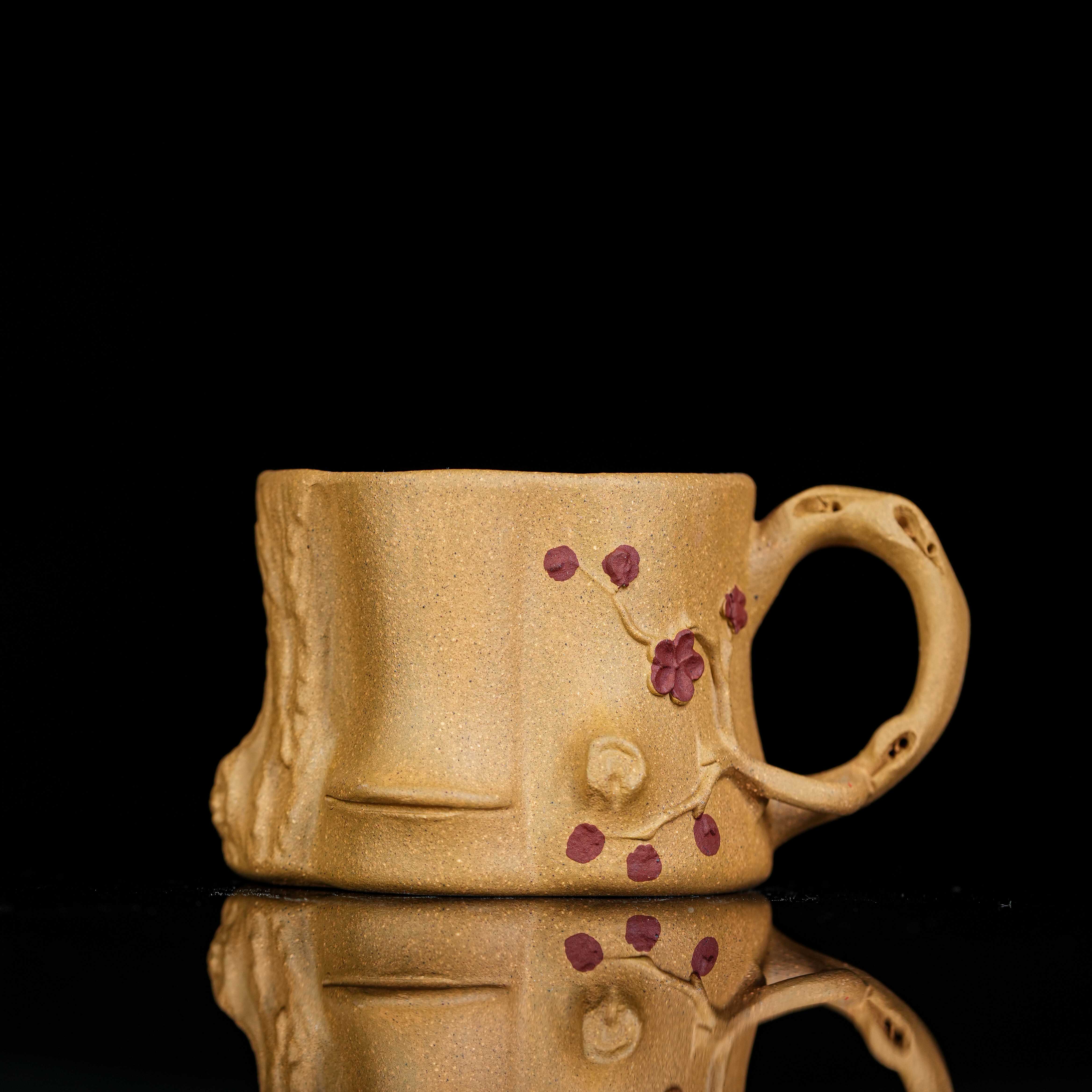 y0123黄金段梅桩手把杯 全手工带把主人杯