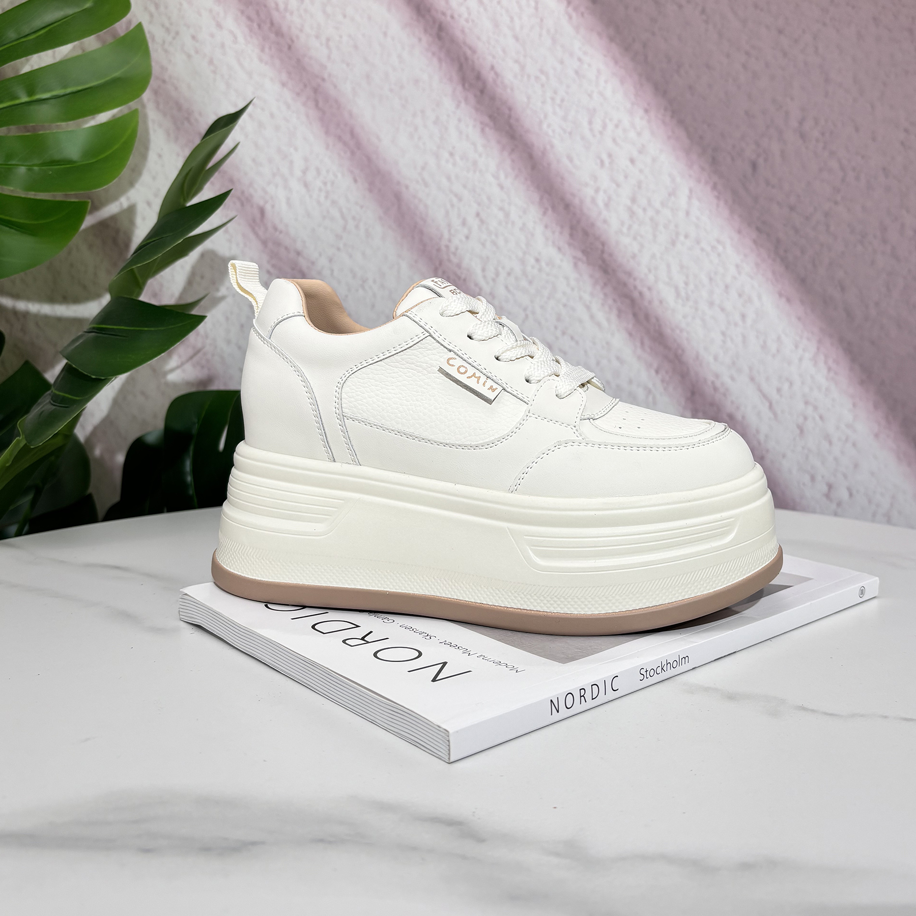 【增高8CM】2024秋季新款时尚松糕厚底系带拼色小白鞋运动休闲鞋子