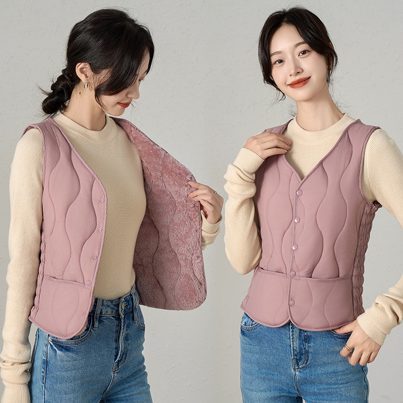 秋冬新款加绒棉马夹女士内穿贴身保暖加厚百搭短款修身中老年背心