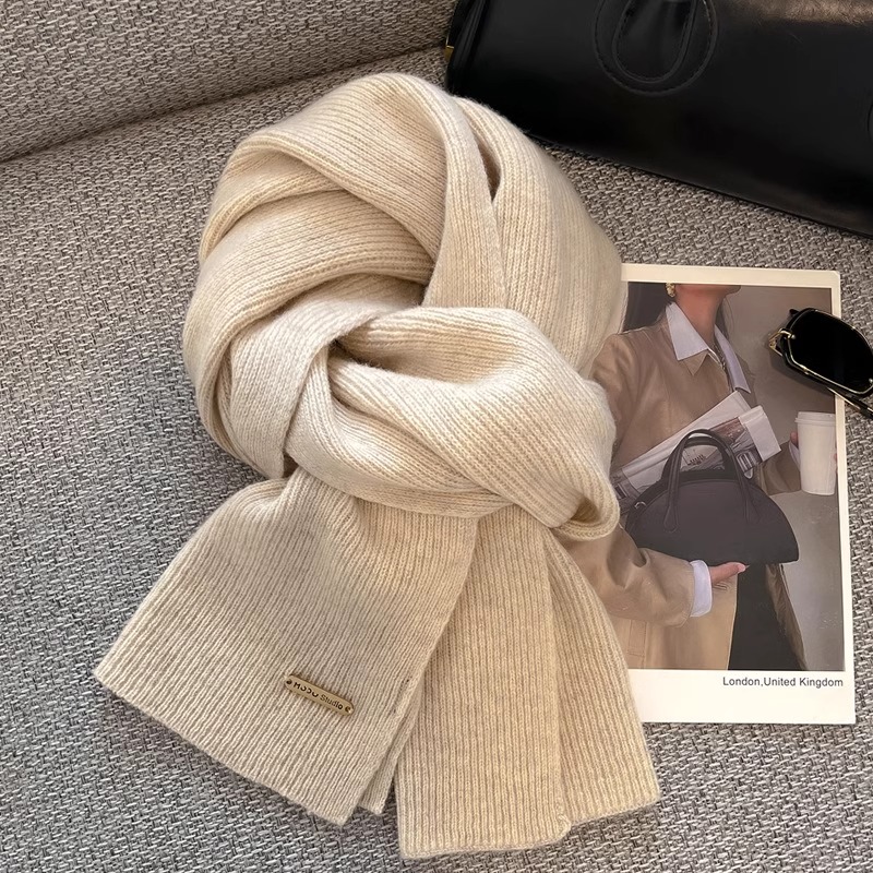 100%纯羊毛围巾~精选澳洲羊毛驼色米色保暖针织围巾百搭男女围脖