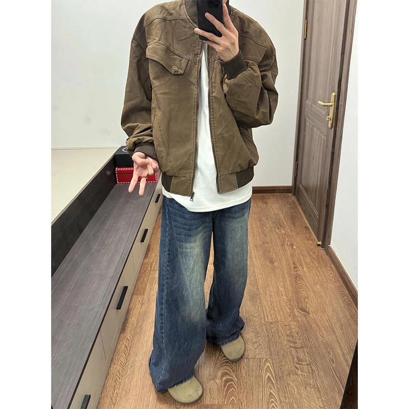 美拉德棕咖色短款工装外套男秋冬款美式棒球服哈灵顿夹克