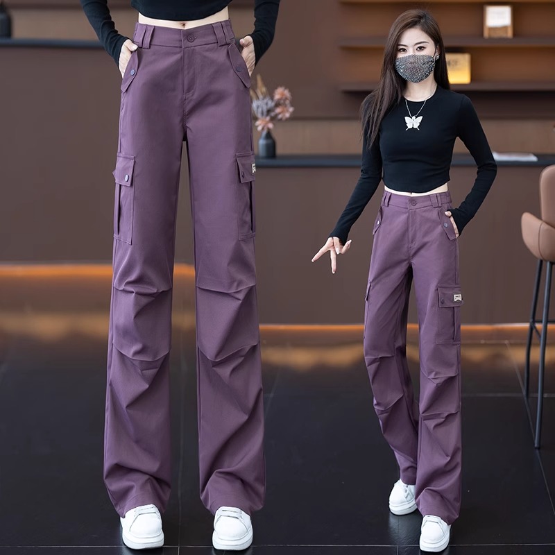 美式运动工装裤女春秋2025新款高腰宽松显瘦垂感直筒休闲阔腿裤子