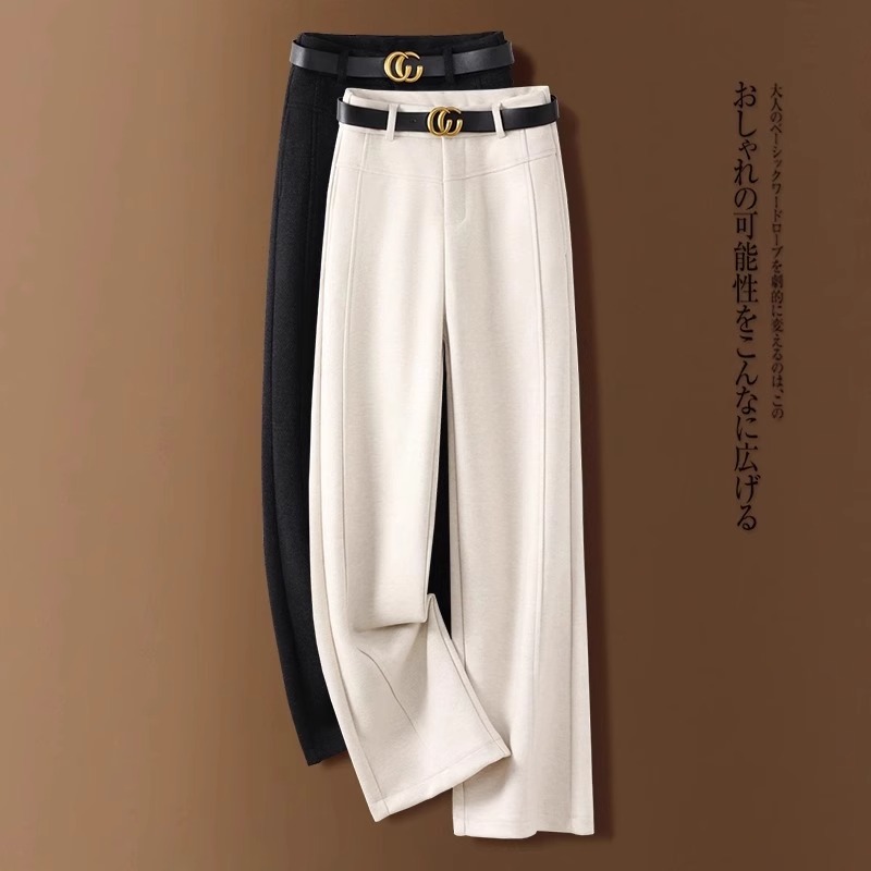 醋酸羊毛窄版阔腿裤女2025秋冬季新款松紧高腰休闲羊毛呢直筒裤子