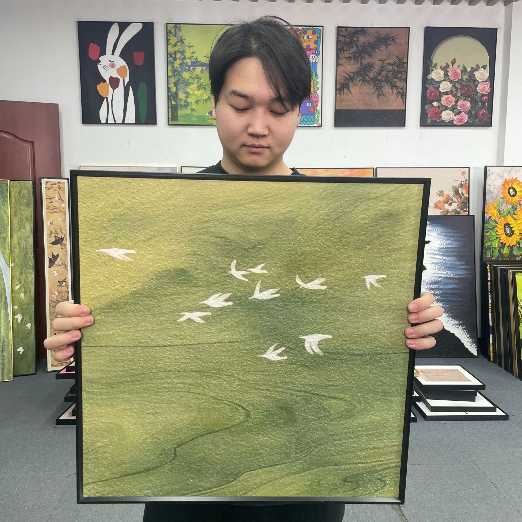 现代轻奢清新绿燕子卧室装饰画餐厅我是挂画小众装饰画5050