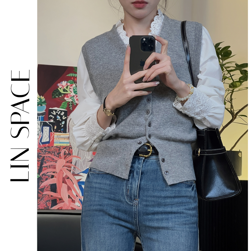 陈陈琳呀/【知识分子】100羊毛针织马夹设计感百搭时尚短款马甲