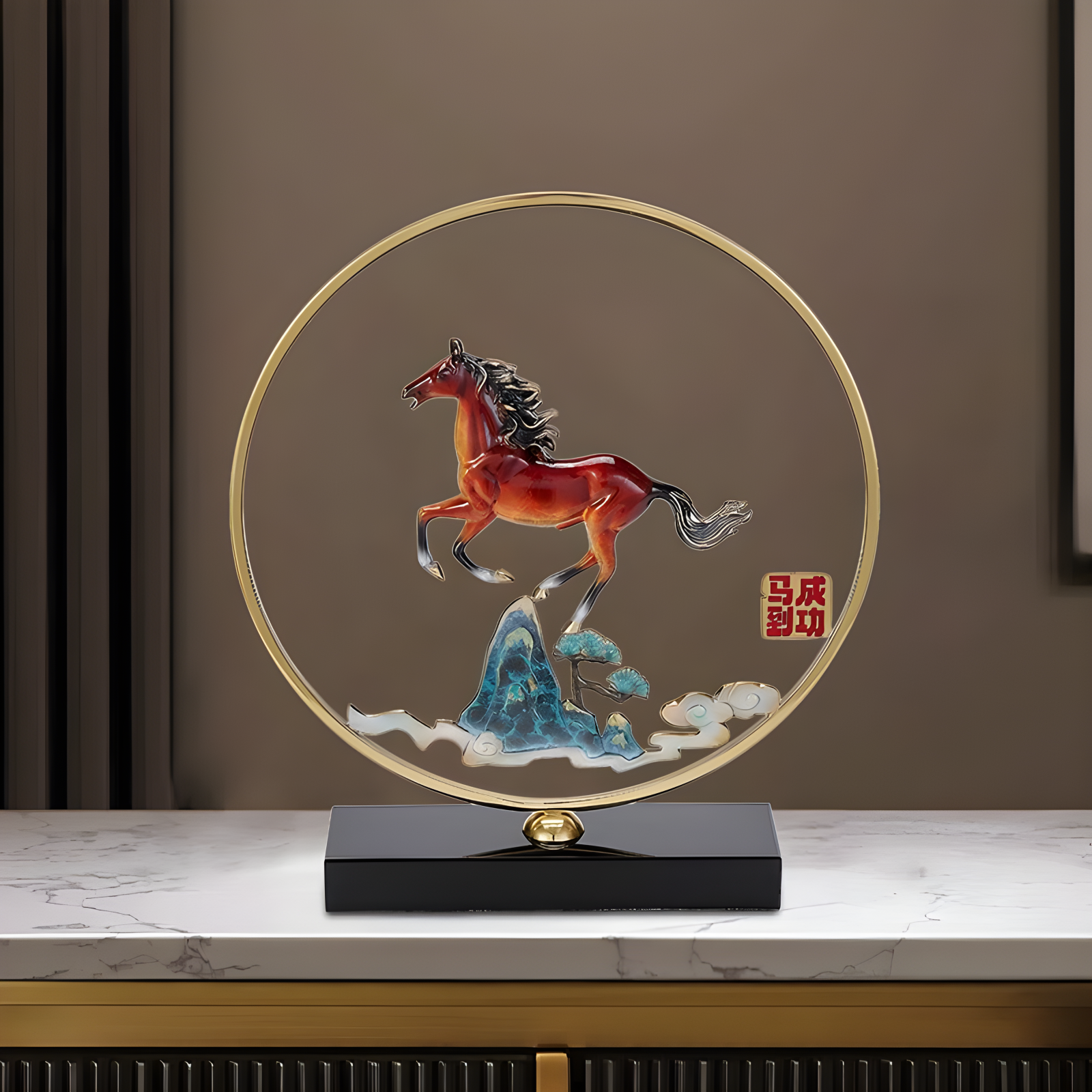 黄铜马到成功摆件新中式玄关装饰品客厅书房创意工艺品乔迁送礼