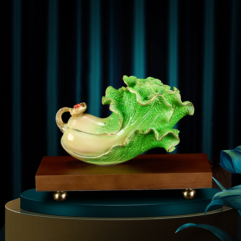 【招财白菜】全黄铜白菜摆件百财办公室客厅玄关书桌送礼乔迁高档