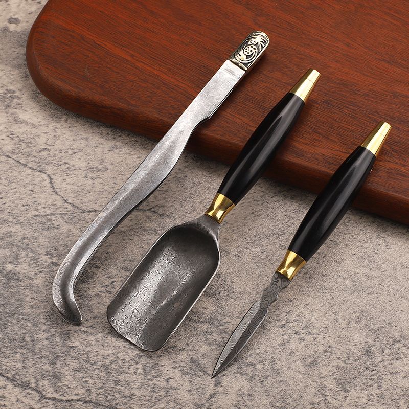 VG10大马士革钢普洱茶刀功夫茶具茶道配件茶针茶夹套装