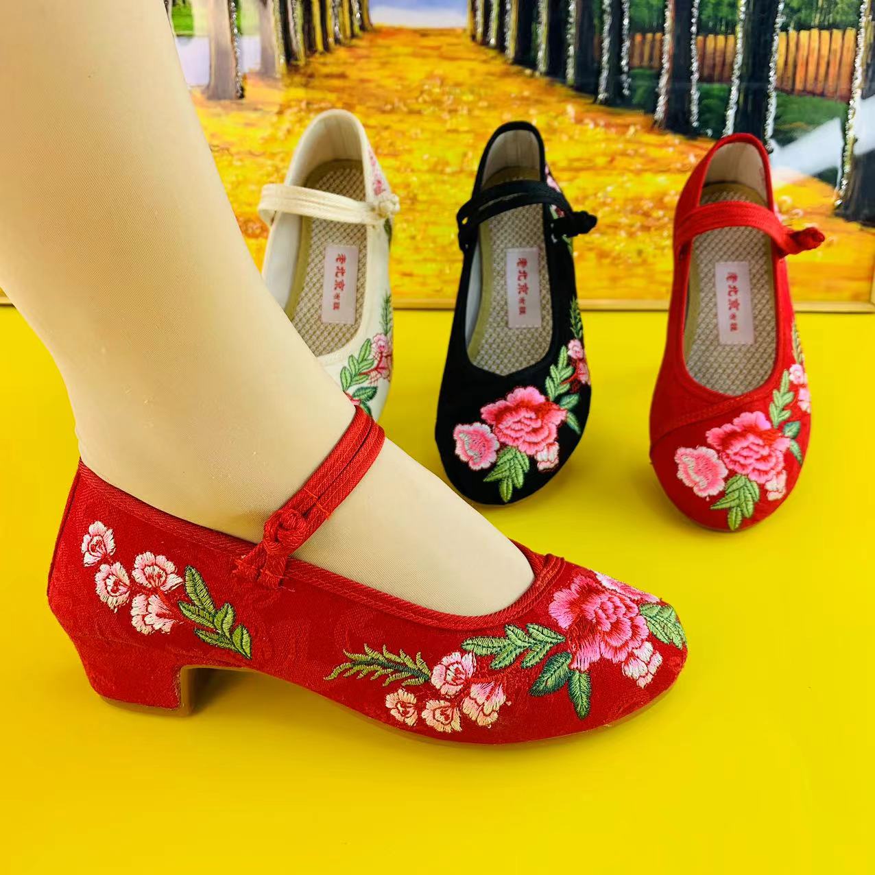 汉服绣花鞋女鞋单鞋软底舞蹈鞋坡跟老北京布鞋鞋子民族风绣花