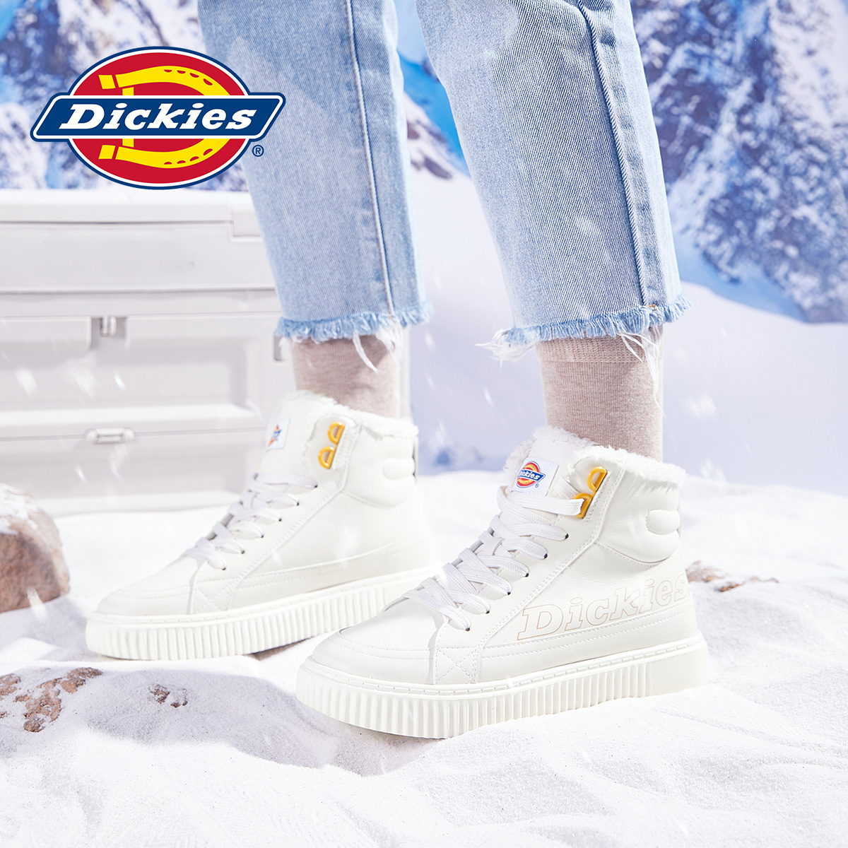 Dickies2023雪地靴秋冬季加绒保暖女鞋加厚鞋小白鞋百搭潮流高帮