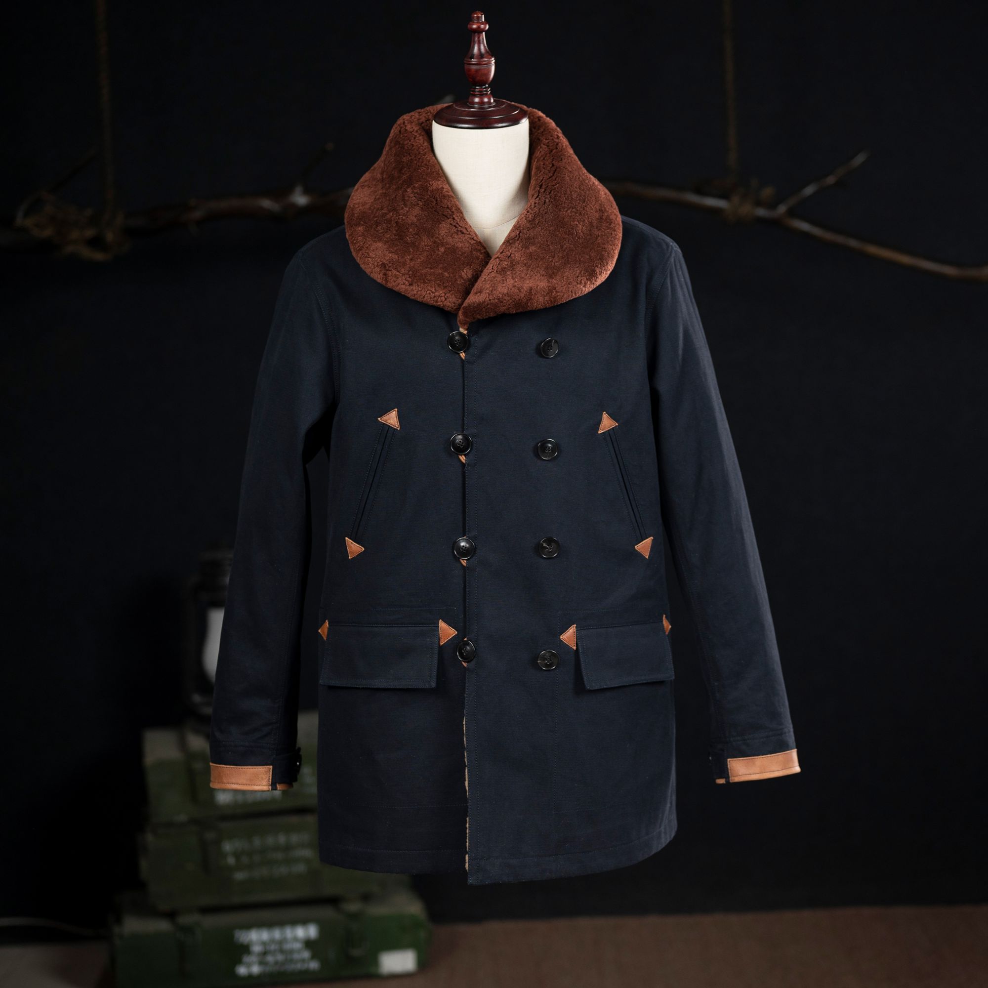 美式复古工装休闲农场主大衣进口美利奴皮毛一体胆活里活面加厚