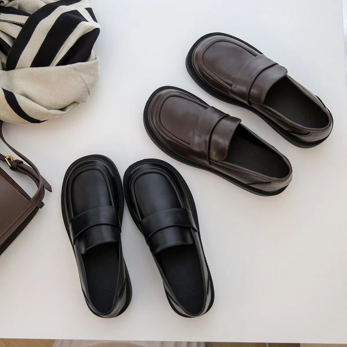 真软皮乐福鞋女2025春秋新款时尚百搭软底复古英伦风一脚蹬小单鞋