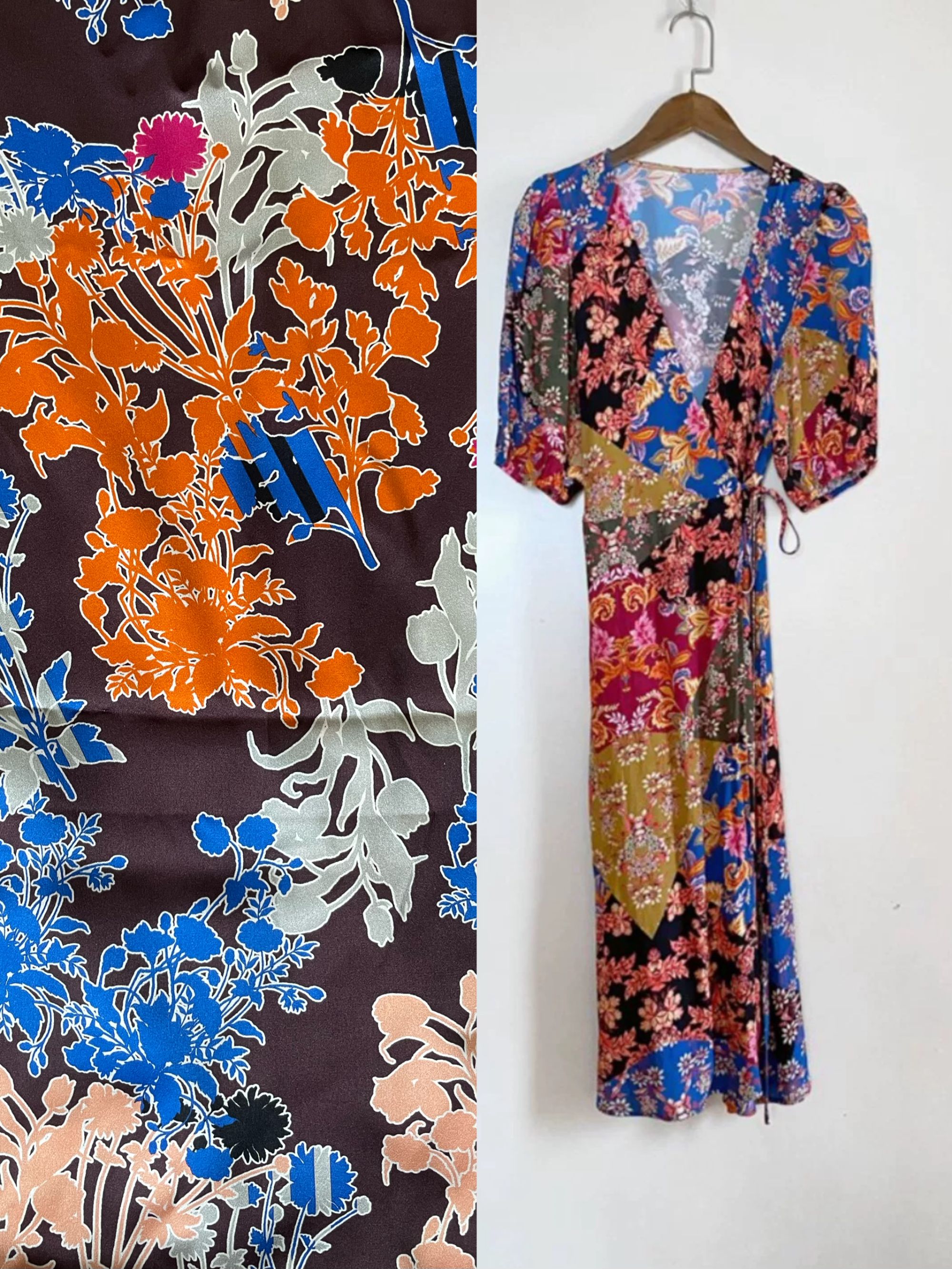 桑蚕丝印花素绉缎度假连衣裙面料2.5米