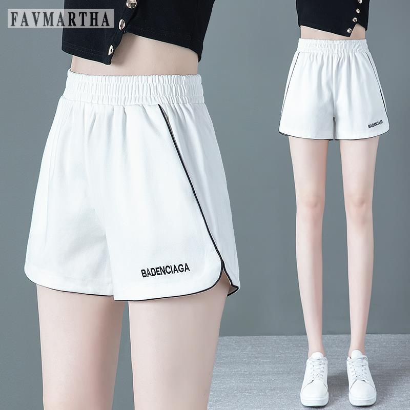 FAVMARTHA白色运动短裤女夏季宽松高腰黑色2024新款冰丝百搭休闲
