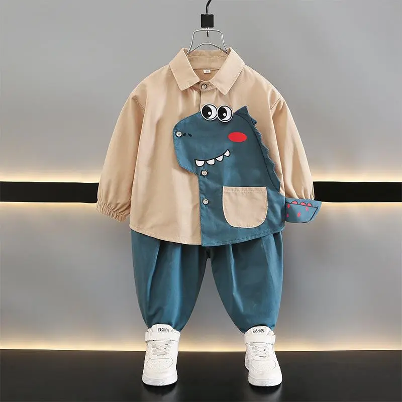巴拉巴拉男童秋季长袖衬衫套装恐龙衣服宝宝休闲秋装小孩帅气冬季