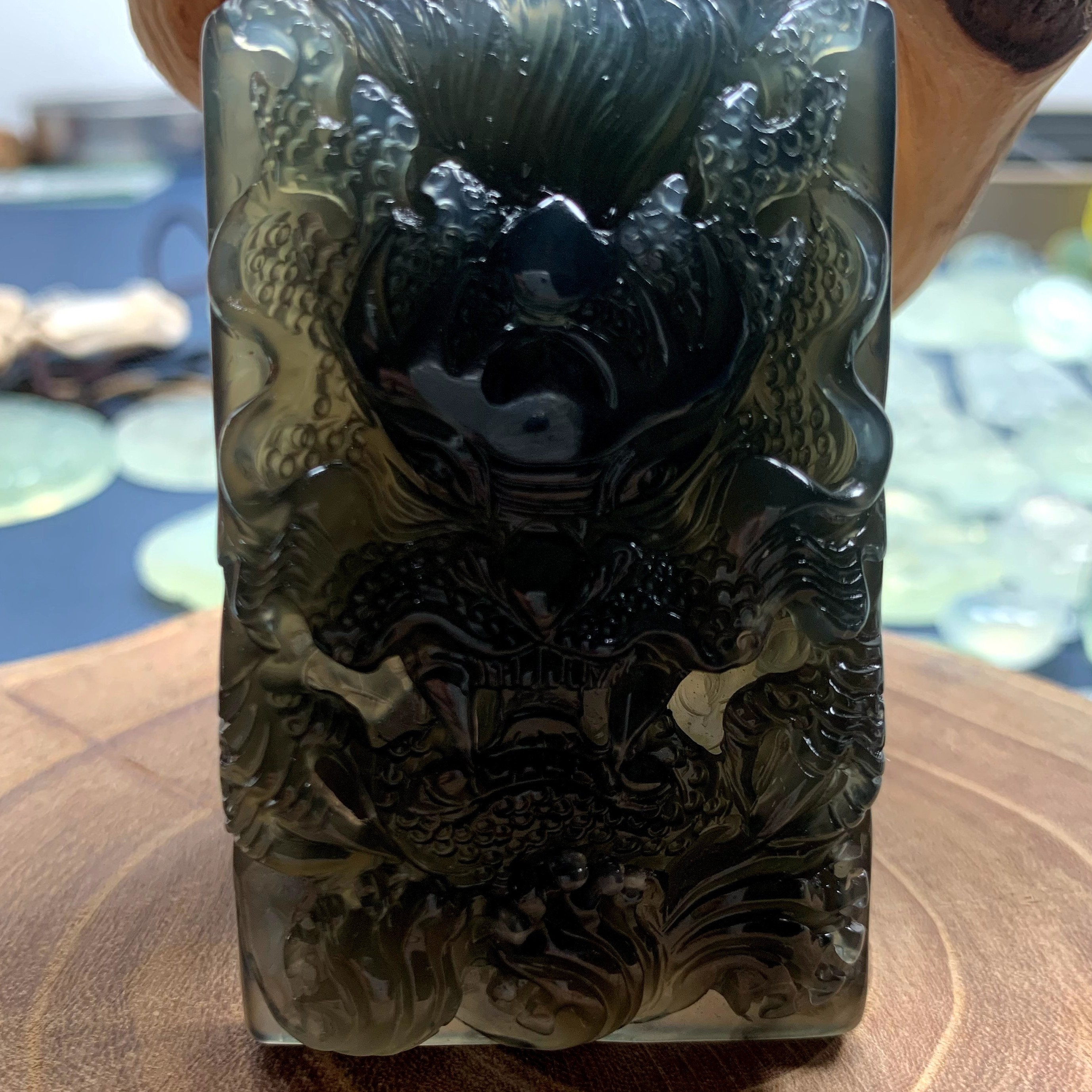 岫玉大尺寸龙牌 手工雕刻 男士项链 颈饰