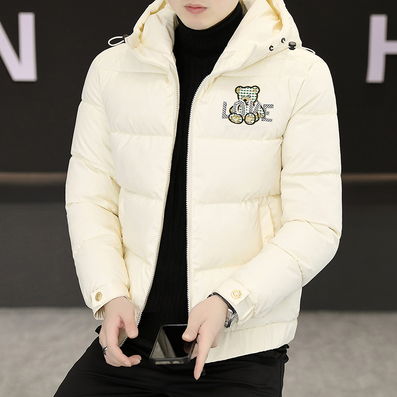 欧洲站冬季新款连帽棉衣男修身韩版青年帅气潮流保暖刺绣棉服外套
